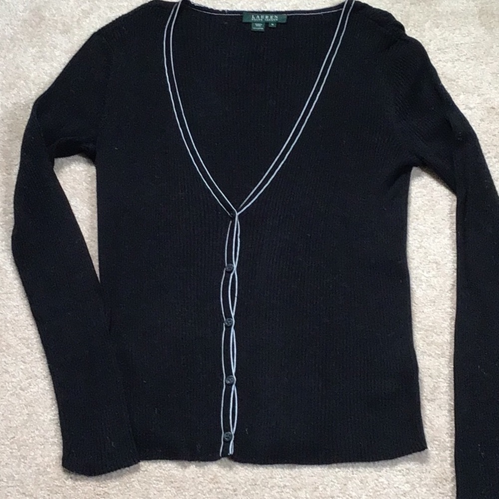 Lauren Black 100% cotton V-Neck Sweater - Picture 2 of 6